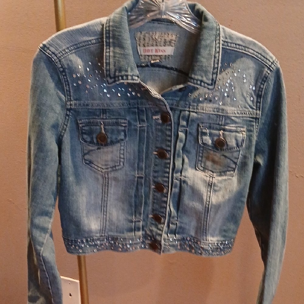 Kids Light Blue Denim Jacket with Sequin Accents
